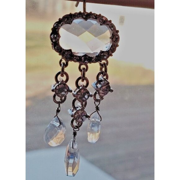 M0NET Signed Vintage Dangle Earrings Silver-Tone Clear Facet Crystal Rhinestones - Picture 4 of 6